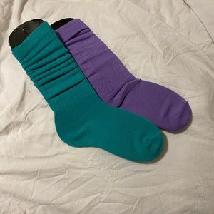 pink and turquoise/green socks